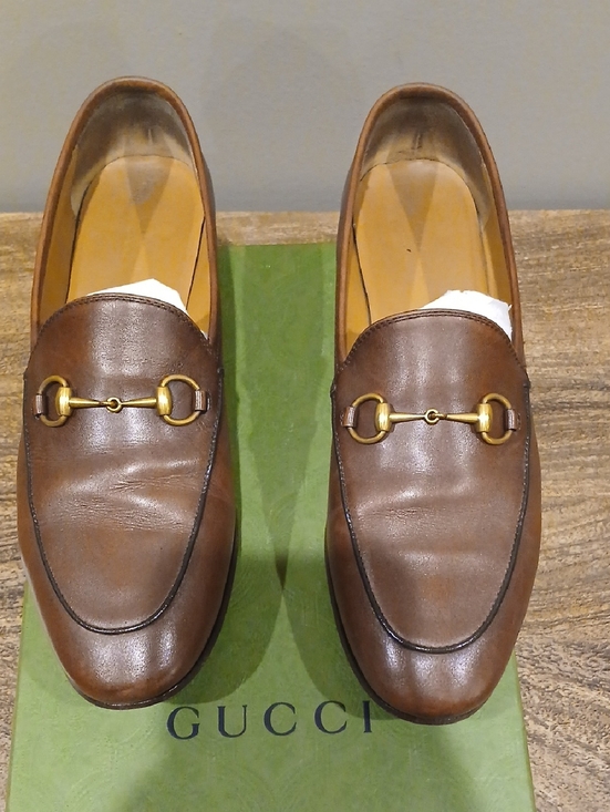 Gucci Shoes - Real Gucci Brown Leather Horsebit Slip-On Loafers. Original Box. 2 Dust Bags
